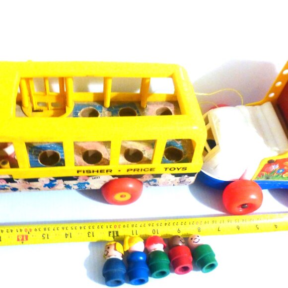 Vintage Fisher Price Pull Along BUS & SHOE Fisher Price Little People Pre-School - Picture 10 of 12